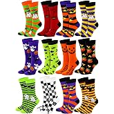 Winterlace Halloween Socks for Women Girls, 12 Pairs Bats Pumpkins Ghosts Print, Colorful Pattern Novelty Cute
