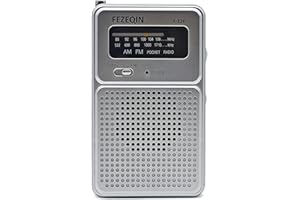 FEZEQIN F-126 Portable Radio AM FM Battery Operated Radio Compact Transistor Excellent Reception with Tuning Light, Back Clip, Speaker Headphone Jack for Walking, Camping and Emergency (Silver)
