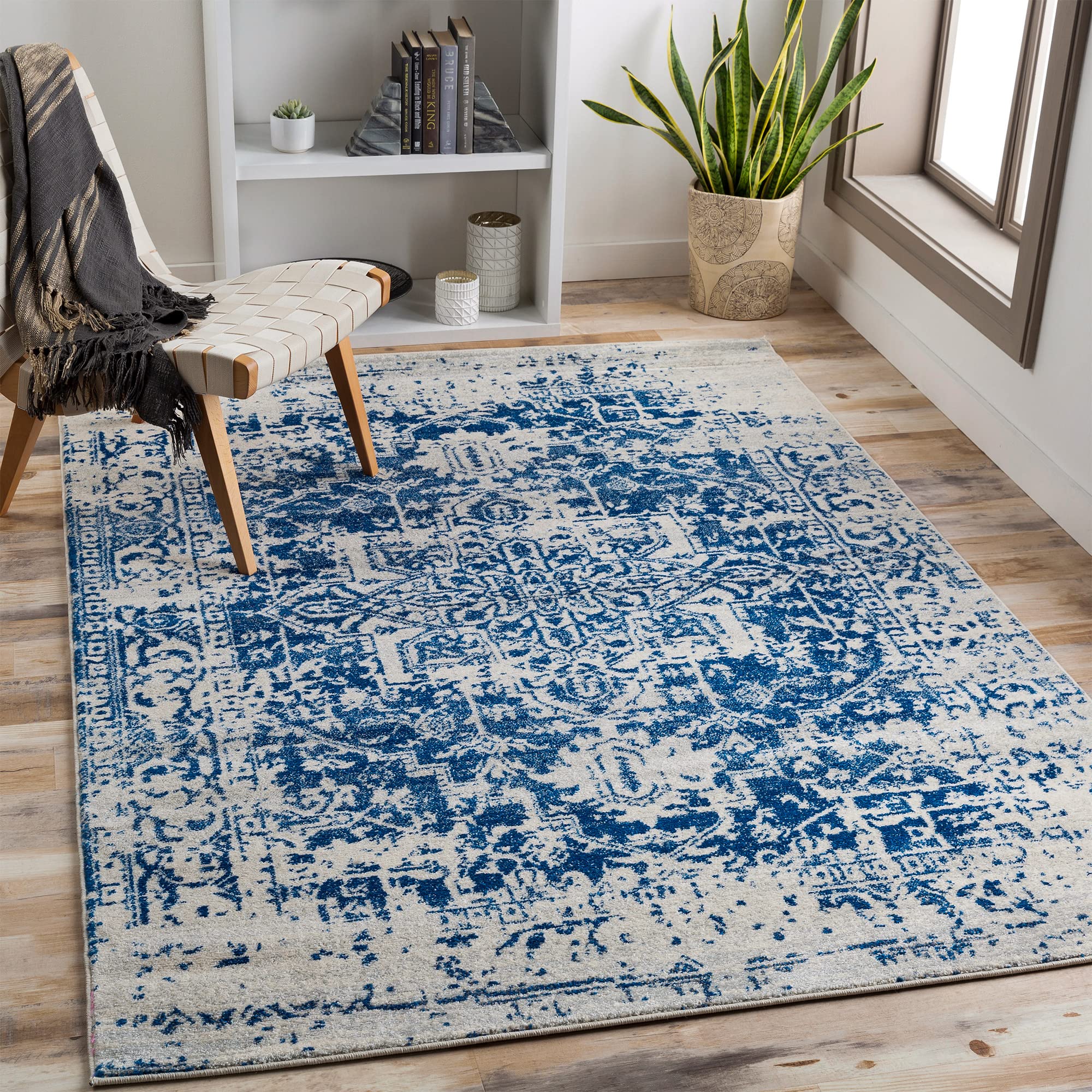 Livabliss Syracusa Vintage – Area Carpet 120x170 cm for Living Room, Dining, Kitchen – Traditional Multicolour Boho Style, Easy Care Pile, Large Bohemian Carpet in Blue and Beige