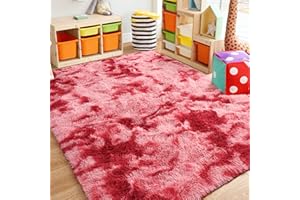 Chicrug Cute Red Area Rug for Girls Bedroom, 4x6 Feet Fluffy Kids Rug for Room Decor, Shag Soft Dorm Playroom Rug, Bedside Rug for Baby Nursery Room, Dark Red