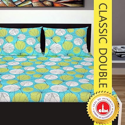 Divine Casa Classic 144 TC Cotton Double Bedsheet with 2 Pillow Covers - Yellow