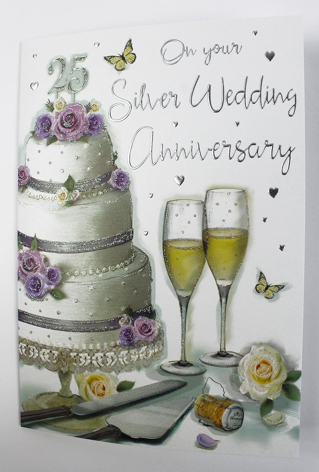 Silver Anniversary Card 25th Wedding 25 Years Milestone Congratulations Verse Words Message Couple Love Envelope Seal Amazon Co Uk Office Products