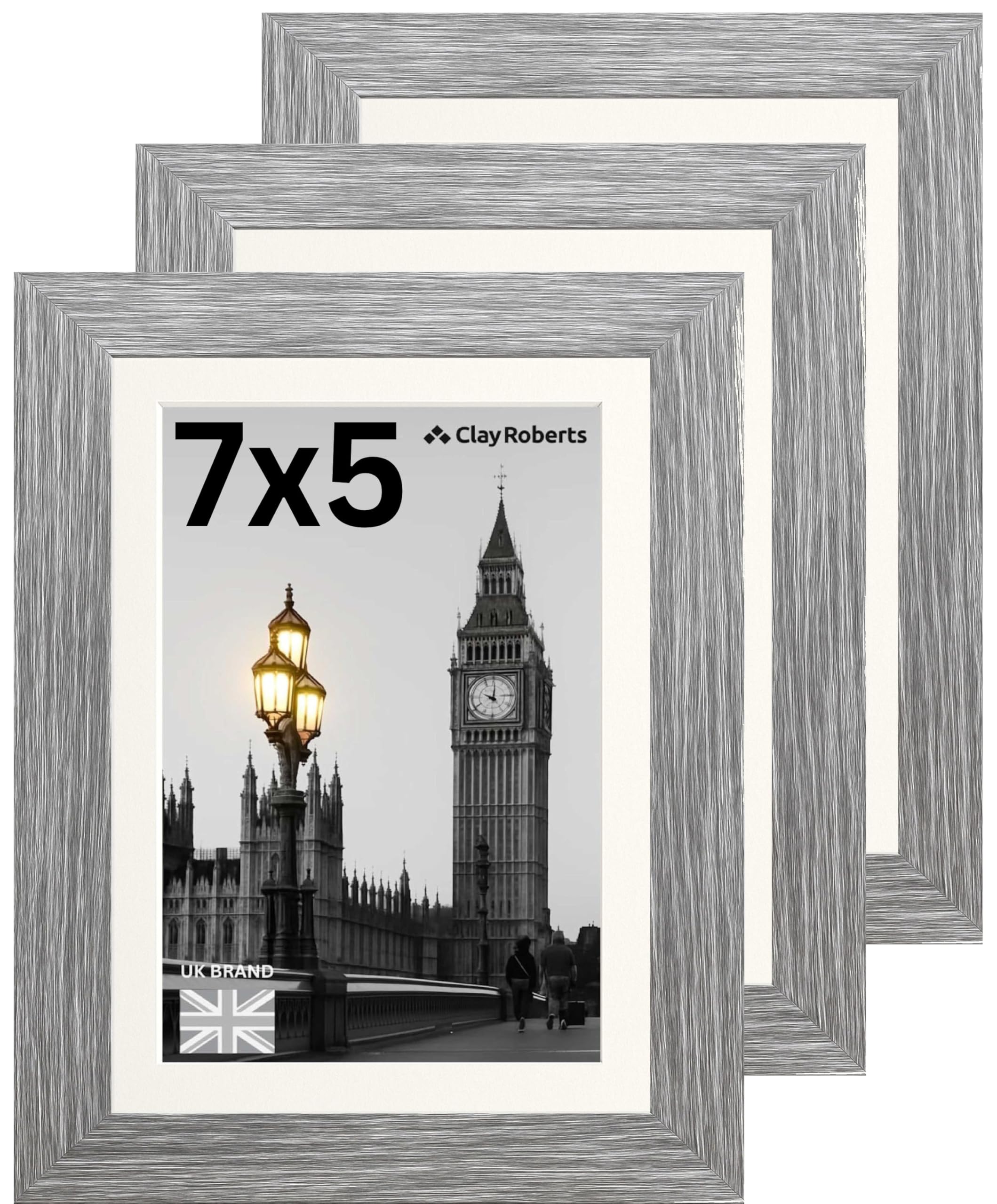 Picture Frame 7 x 5, Light Grey, Pack of 3, Freestanding and Wall Mountable, 13 x 18 cm, 7x5 Picture Frames, Grey 5x7 Photo Frames, 7x5 Photo Collage Gallery Display