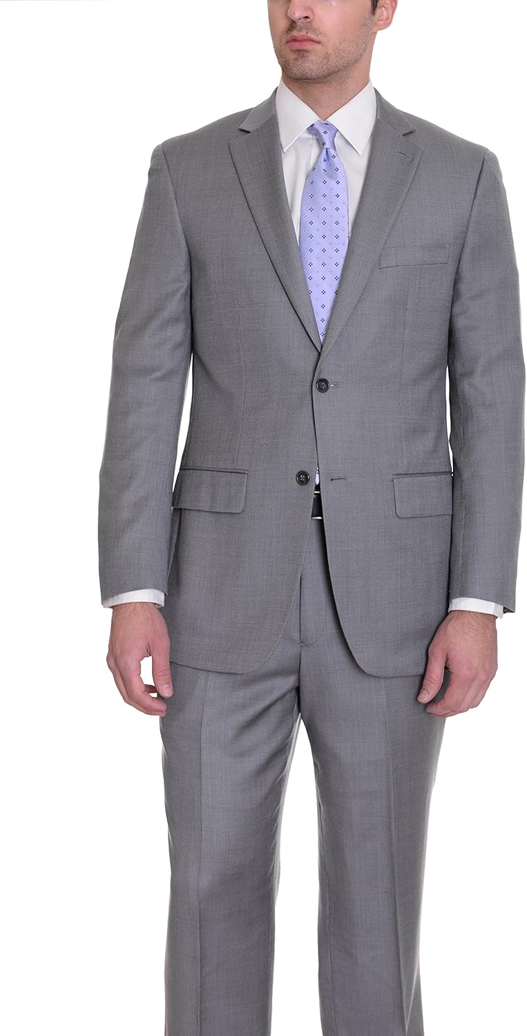 Mens Classic Fit Gray Birdseye Two Button Wool Suit Amazon.ca