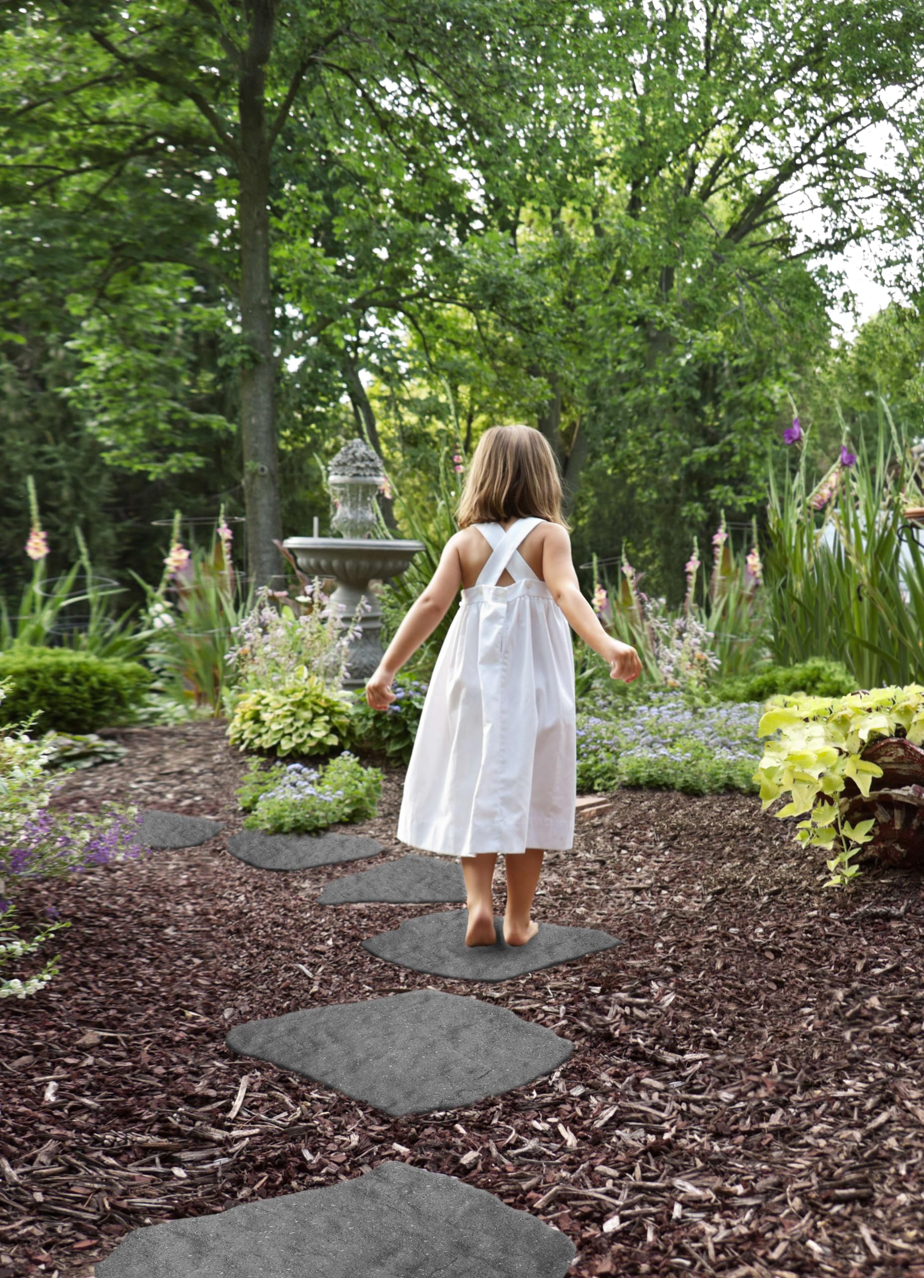 Nicoman Natural B Stone Block Garden Stepping Stone Recycled Rubber Steps Hard Wearing Heavy Duty Outdoor Pathway Tiles- (Grey, Set of 1)