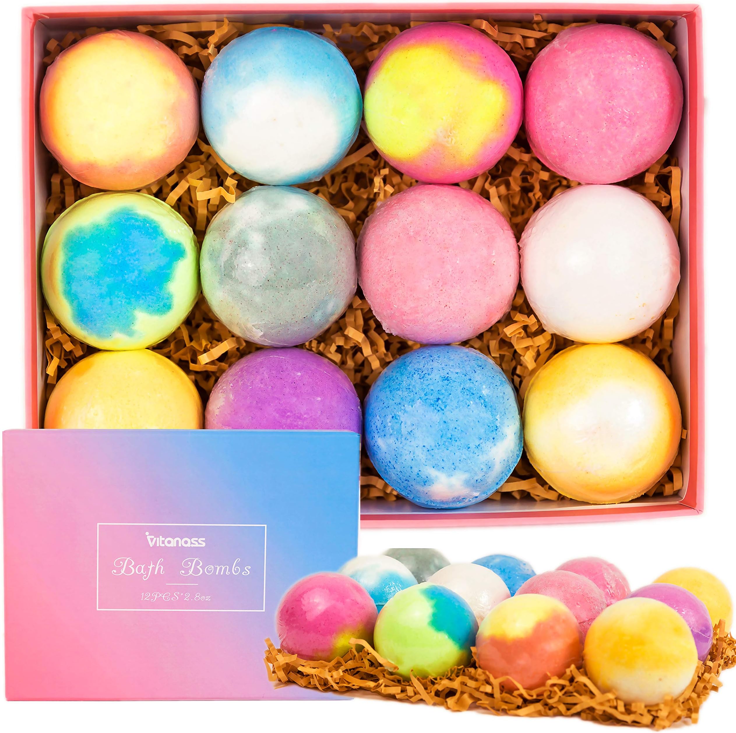 VITANASS 12 Bath Bombs Gift Set, Nature Bath Bomb Kit With Organic Shea & Coco Butter Dry Skin Moisturize, Perfect for Spa Bomb Fizzies, Best Gift Ideas For Women, Mom, Girls, Teens, Her