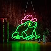 Haimococl Cowboy Hat Neon Sign Frog LED Light Wall Decor Dimmable USB Powered Cowboy Neon Signs(Green+Pink)