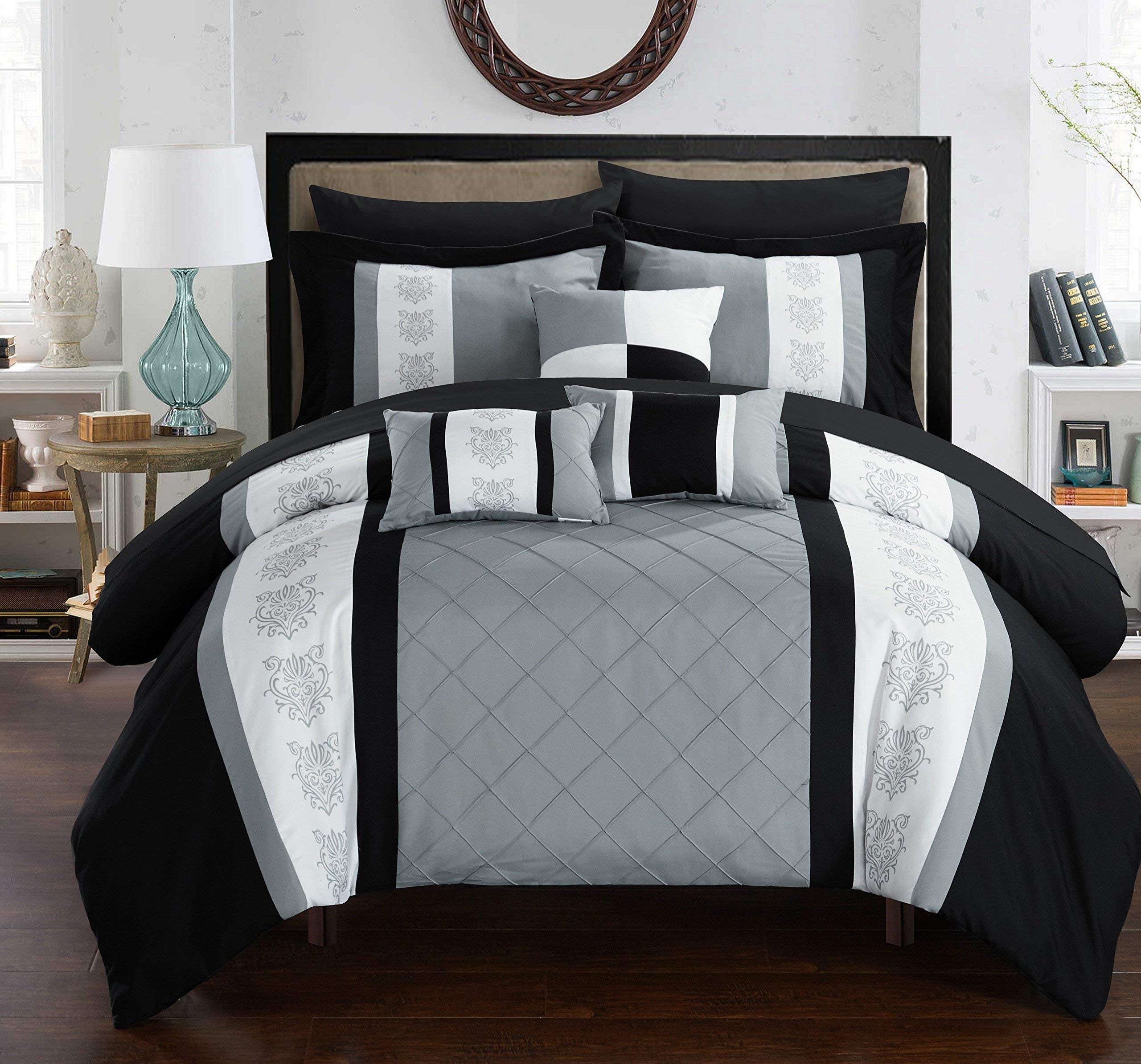 Chic Home CS1634-AN Clayton 10 Piece Comforter Set, King, Grey