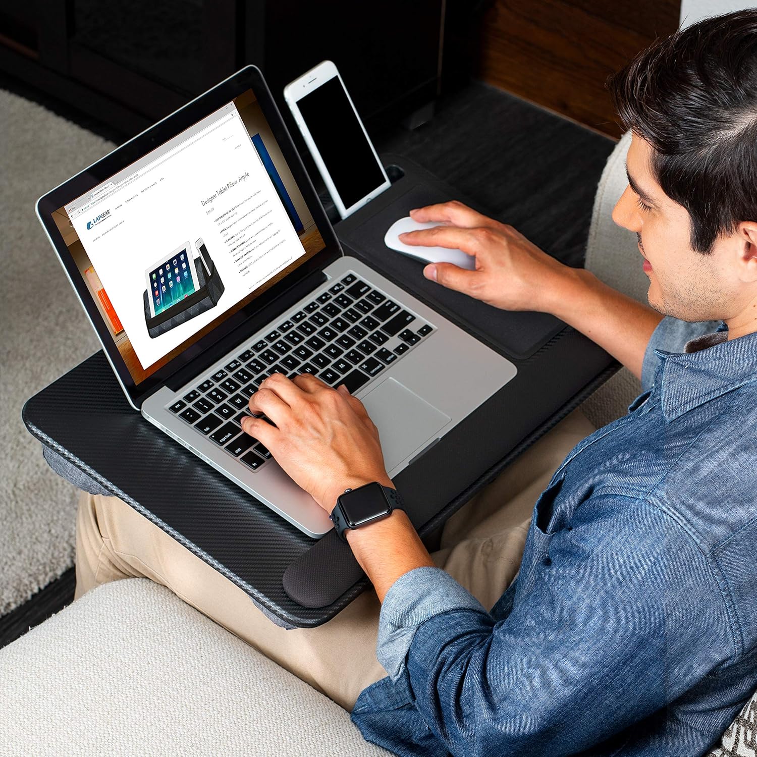 LapGear Home Office Pro Lap Desk with Wrist Rest, Mouse Pad, and Phone Holder - Fits Up to 15.6 Inch Laptops - Gray Woodgrain - Style No. 91595 : Office Products