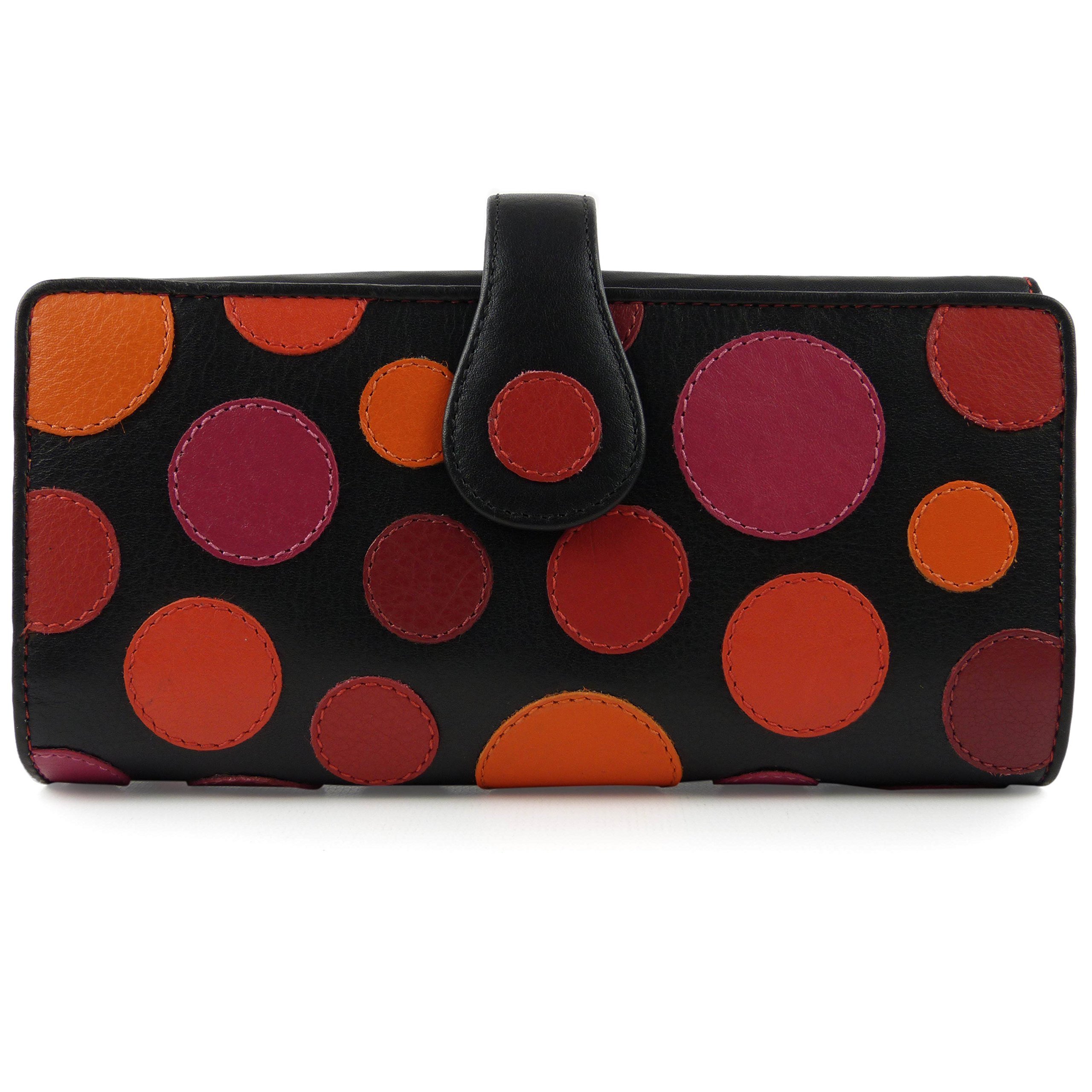 Ladies Leather Polka Large Flap Over Purse/Wallet by Visconti Gift Box Coin (Very Berry)