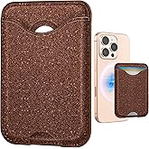 Shorogyt Compatible with Magsafe Wallet Magnetic Card Holder - Glitter Brown Phone Wallets for Women Teen Girls Fashion for iPhone 16/15/14/13/12 Series Slim for Apple Mag RFID Magnet, Fit 3 Cards