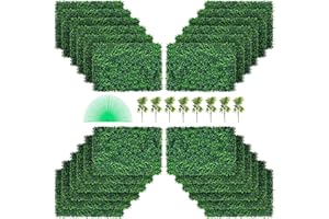 VEVOR 24 PCS Artificial Boxwood Panel UV Boxwood Hedge Wall Panels Artificial Grass Backdrop Wall 24" X 16" 4 cm Green Grass 