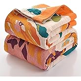 SHUOKUNCO Boho Throw Blanket for Bed 100% Cotton Ultra Soft Rustic Quilt Floral Printed Farmhouse Decor Fall Bed Blankets,60"×80" All Season Rustic Large Throw for Sofa Couch Chair