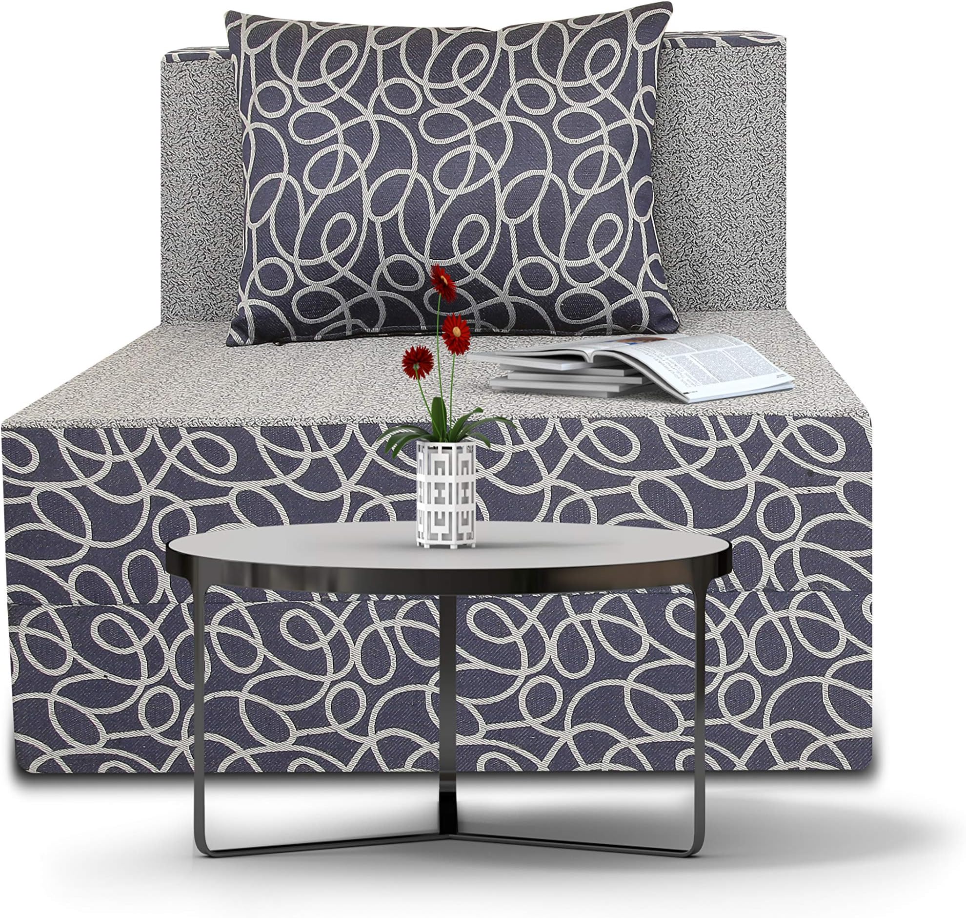 Adorn India Easy Single Seater Sofa Cum Bed Poly Cotton  3'X6' (Blue and Grey)