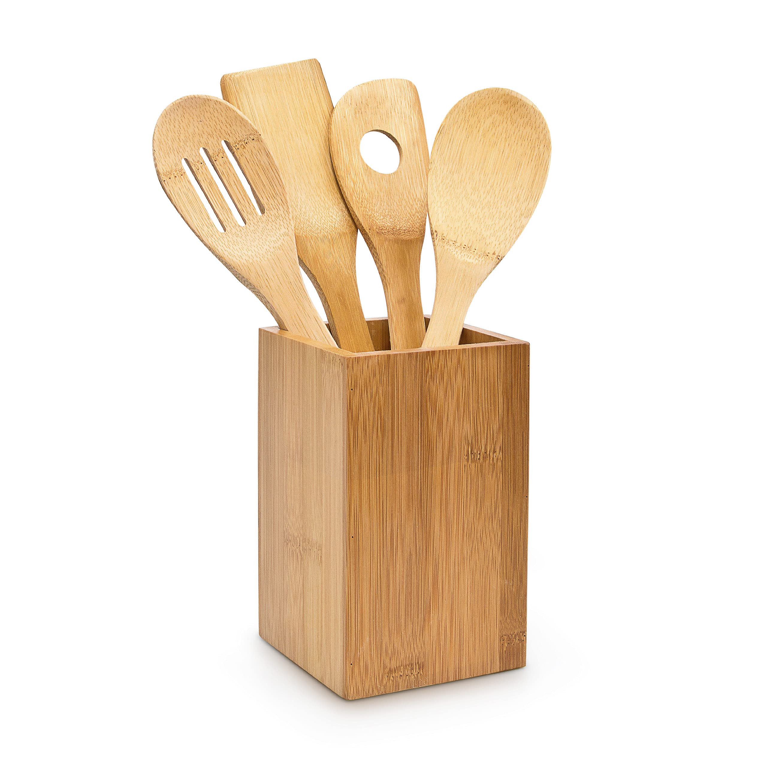 Relaxdays 10014471 - Set of 4 kitchen spoons and stand, bamboo