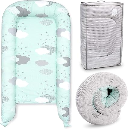 Tiny Star Nid Pour Bebe Fait A La Main En Coton Respirant Grand Cocon De Sommeil Baby Nest Reducteur De Lit Pour Bambin De 7 36 Mois Minty Puffs Amazon Fr Bebes