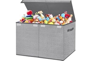 VERONLY Large Toy Box Chest Organizer Bins for Boys Girls Kids, Collapsible Fabric Storage Basket Container with Flip-Top Lid & Handles for Clothes,Blanket,Nursery,Playroom,Bedroom, Herringbone Pattern(Gray)