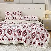 LEVINIS Boho Sherpa Fleece Blanket 80'' × 90'', Ultra Soft Aztec Queen Blankets for All Season, Cozy, Plush, Bohemian Throw Blanket for Bed/Couch/Sofa/Office/Camping, Rose Red