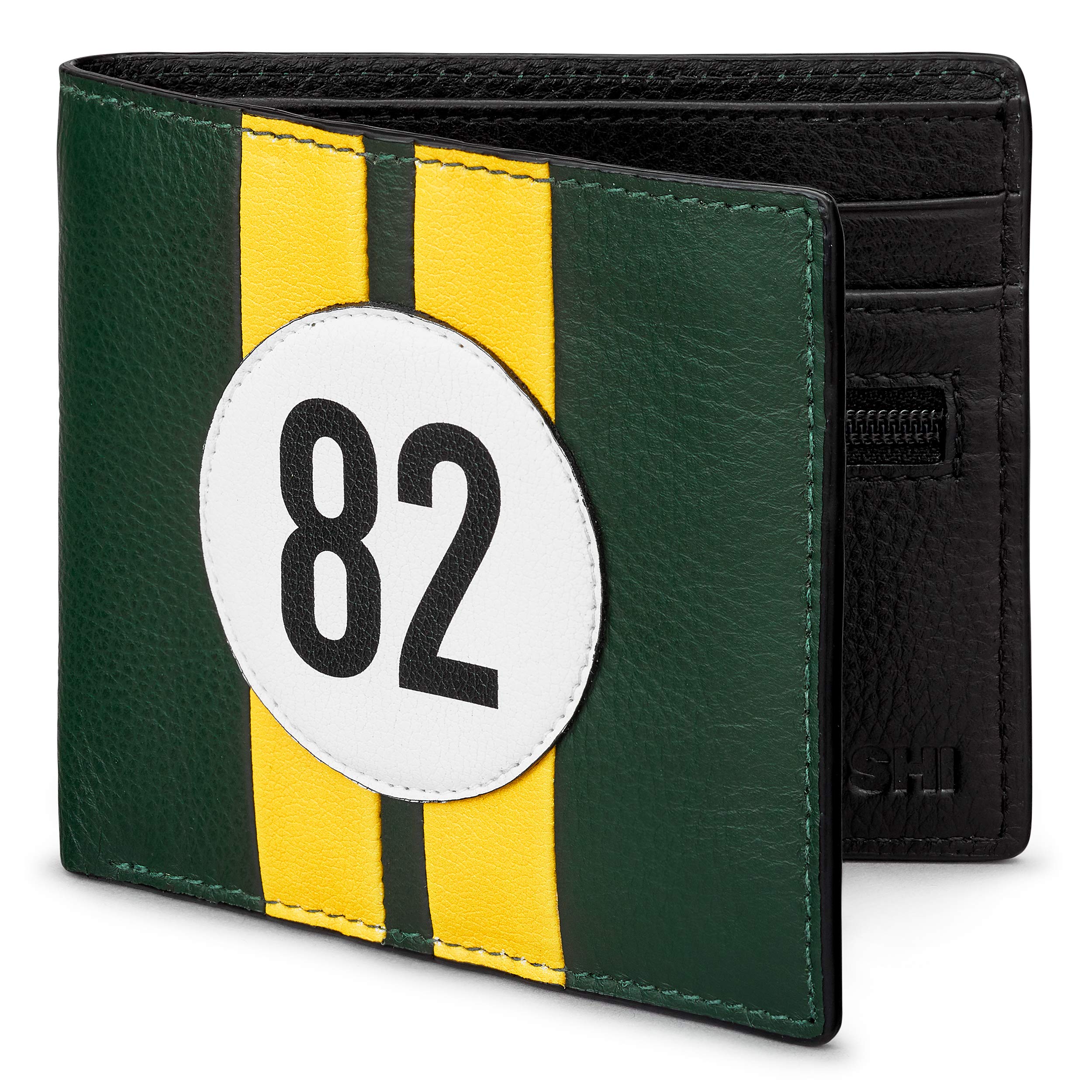 Yoshi Race Car Livery #82 Men's Leather Wallet, Genuine Green/Black Leather Wallet, RFID Blocking Wallet, Slim Wallet for Men