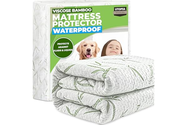 Utopia Bedding Waterproof Mattress Protector Queen Size, Bamboo Viscose Mattress Cover 200 GSM, Fits 17 Inches Deep, Breathab