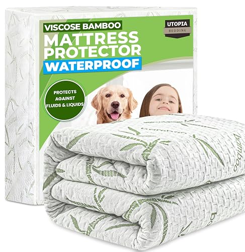 Utopia Bedding Waterproof Mattress Protector King Size, Viscose Made from Bamboo Mattress Cover 200 GSM, Fits 17 Inches Deep, Breathable, Fitted Style with Stretchable Pockets