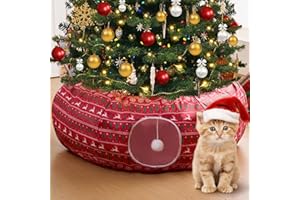 Tristcily Christmas Tree Cat Tunnel Bed-Christmas Cat Donut Tunnel with Christmas Tree Skirt, Multifunctional Round Pet Cave Toy Suitable for Kittens/Puppies/Rabbits/Ferret(Tent Design)