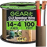 GEARit Outdoor Speaker Wire 100 ft 14/4 Direct Burial Speaker Wire UL CL3 | with Polarity Mark,OFC Speaker Cable for in-Wall,Home,Car,Outdoor,Garden,Commercial Audio Systems,OFC(Brown,4-Conductors)