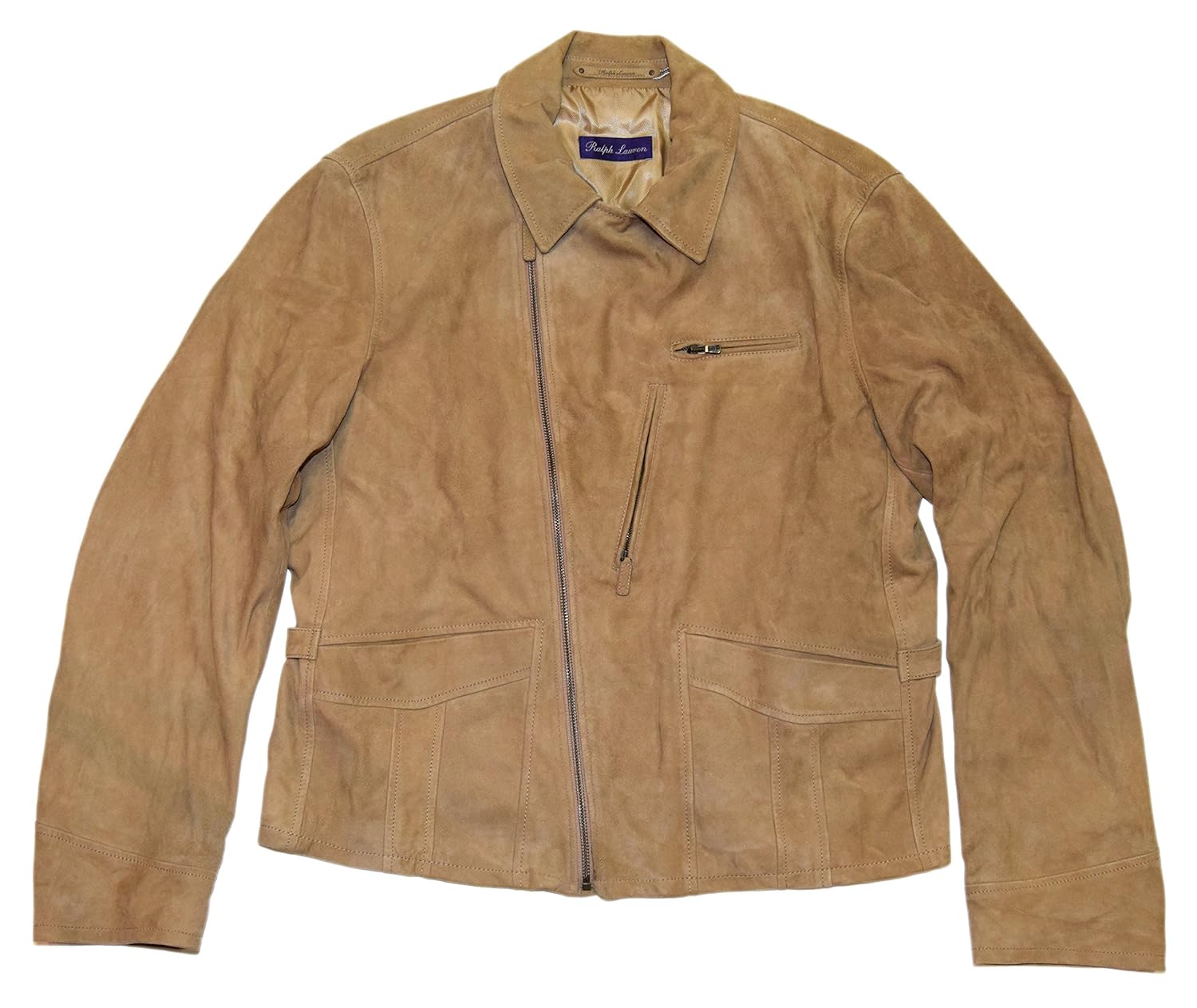 Ralph Lauren Polo Purple Label Men Suede Leather Jacket Coat Camel XL