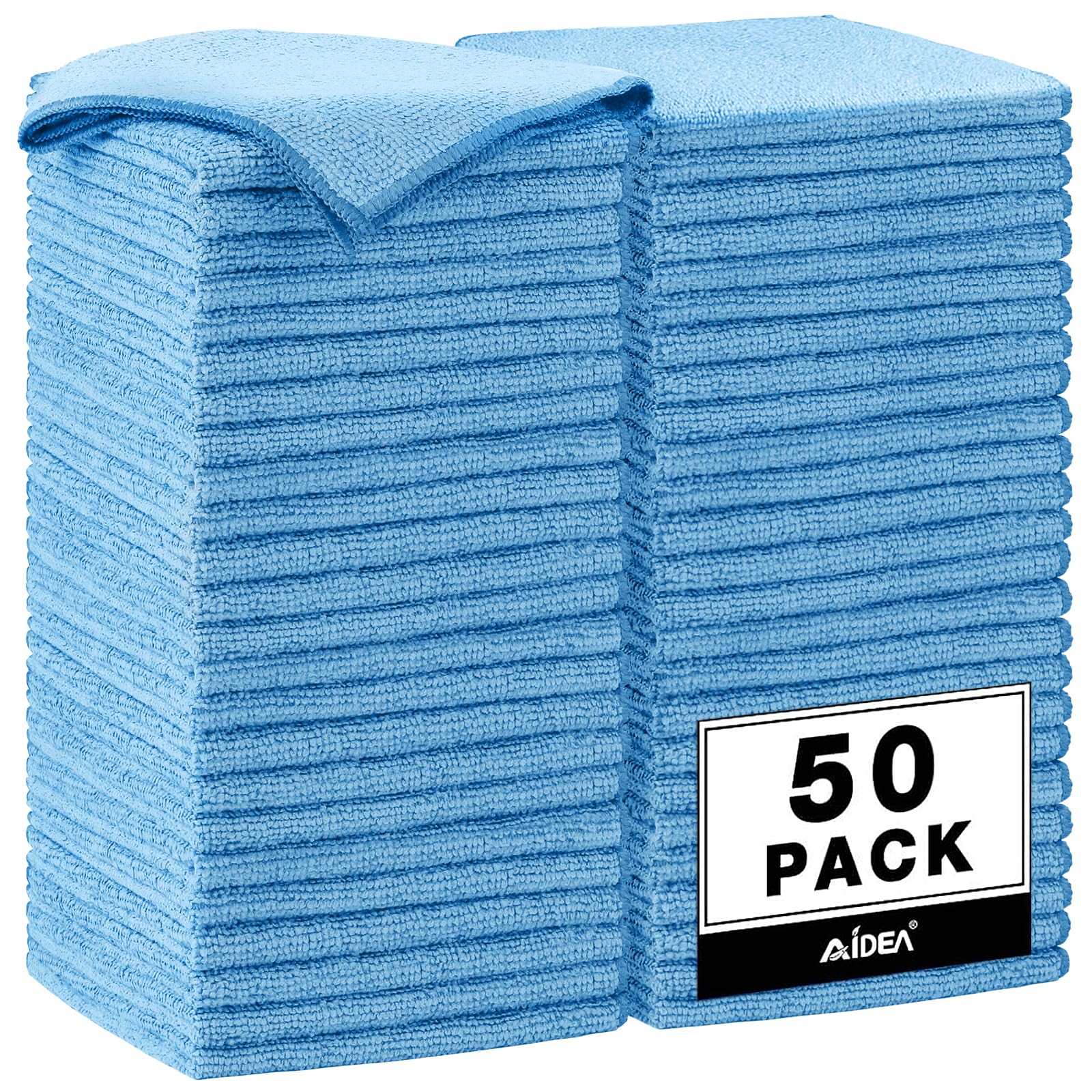Photo 1 of AIDEA Microfiber Cleaning Cloth, 50PK, Blue Shop Rags, Microfiber Towels for Cars, Dusting Cloth Lint Free Rags, Absorbent Towels for SUVs, House, Kitchen, Mechanic, Workshops, 12"×12"