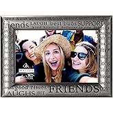 Malden International Designs Modern Pewter Metal Diecast Friends Expressions Picture Frame, 4x6, Silver