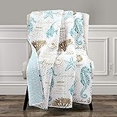 Lush Decor Harbor Life Throw Blanket, 50" W x 60" L, Blue & Taupe - Throw Blankets for Bed - Couch Blanket - Coastal Throw Blanket for Couch