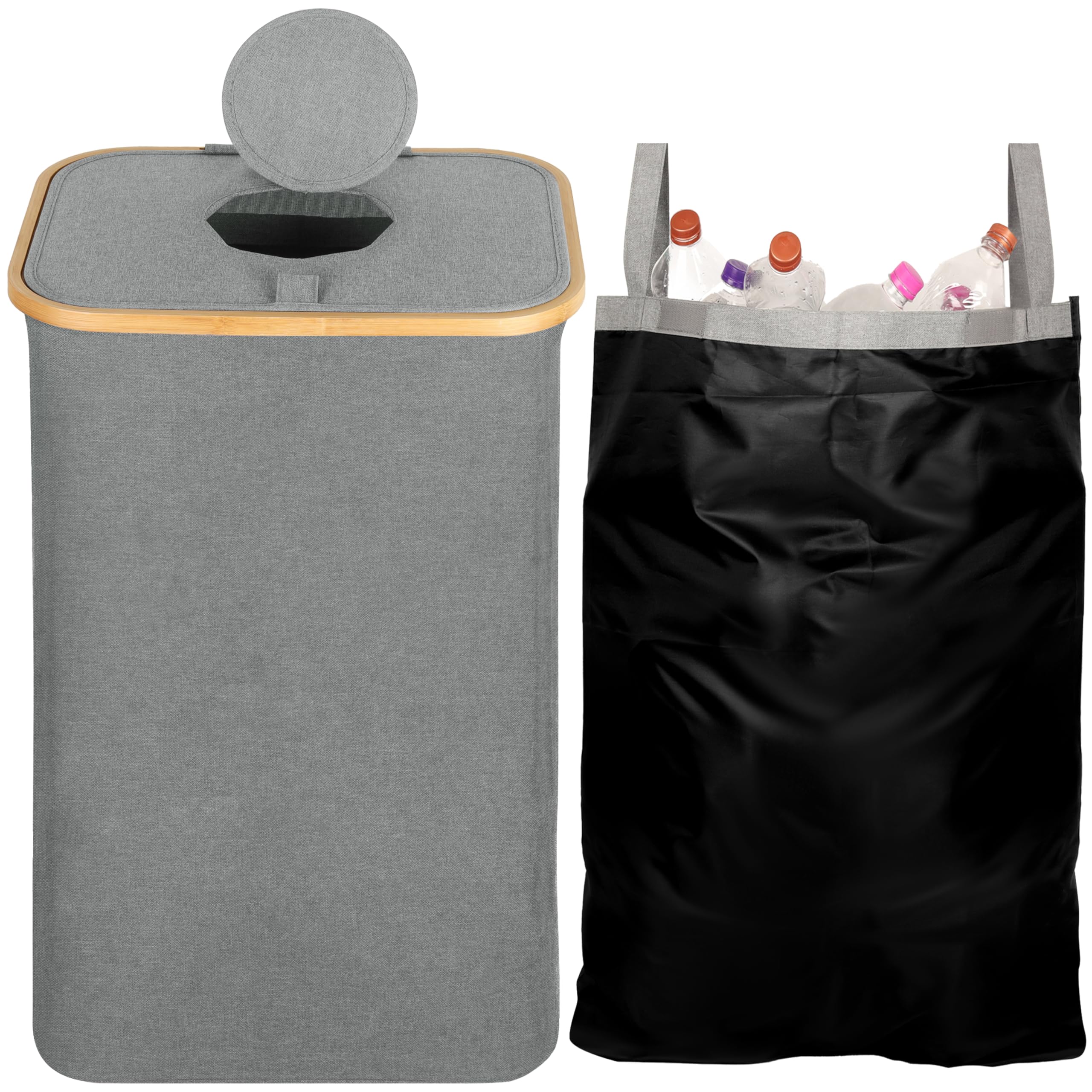 BELLE VOUS Deposit Bottle Collection Container with Lid & Carry Bag - 80L Kitchen Bottle Storage Bin - Collect Empty Bottles, Glass Waste or Laundry