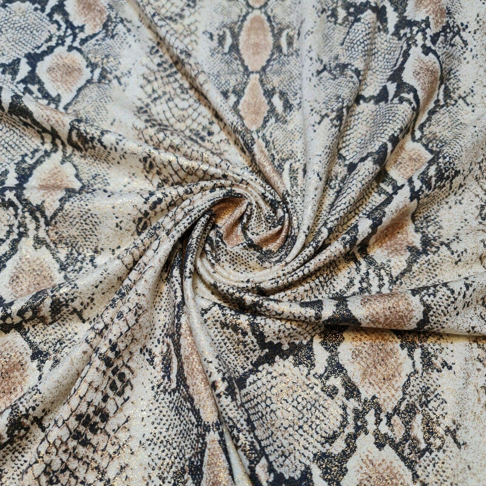 Printed Snake Skin Gold Foil Viscose Jersey Fabric Stretch Kids Animal Print 58" (Pre Cut 1 Meter)