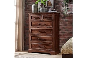 ACCOHOHO 6 Drawer Dresser, Farmhouse Chest of Drawers for Bedroom, 44" Tall Kids Dresser with Large Metal Handles, Wood Drawer Organizer for Living Room, Hallway, Closet - Brown