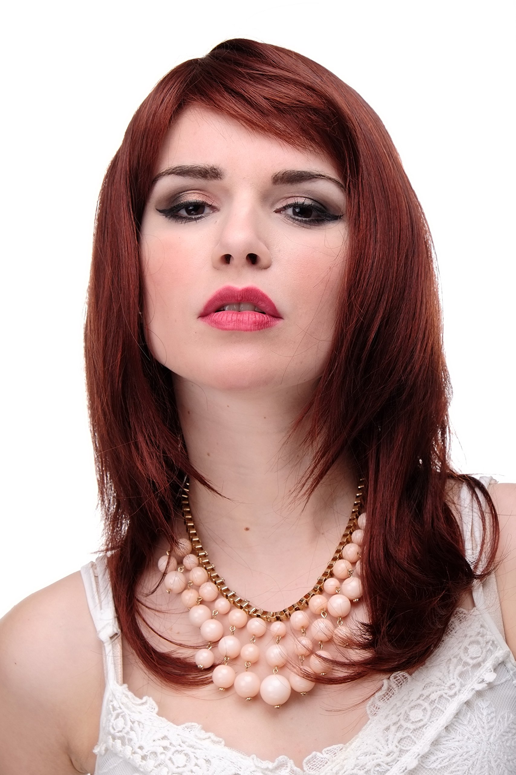 WIG ME UP 3003-33A/130 Lady Quality Wig long medium length naugthy long bangs (can part to side) straight layered brown red mix approx 19,5inch โ image 1
