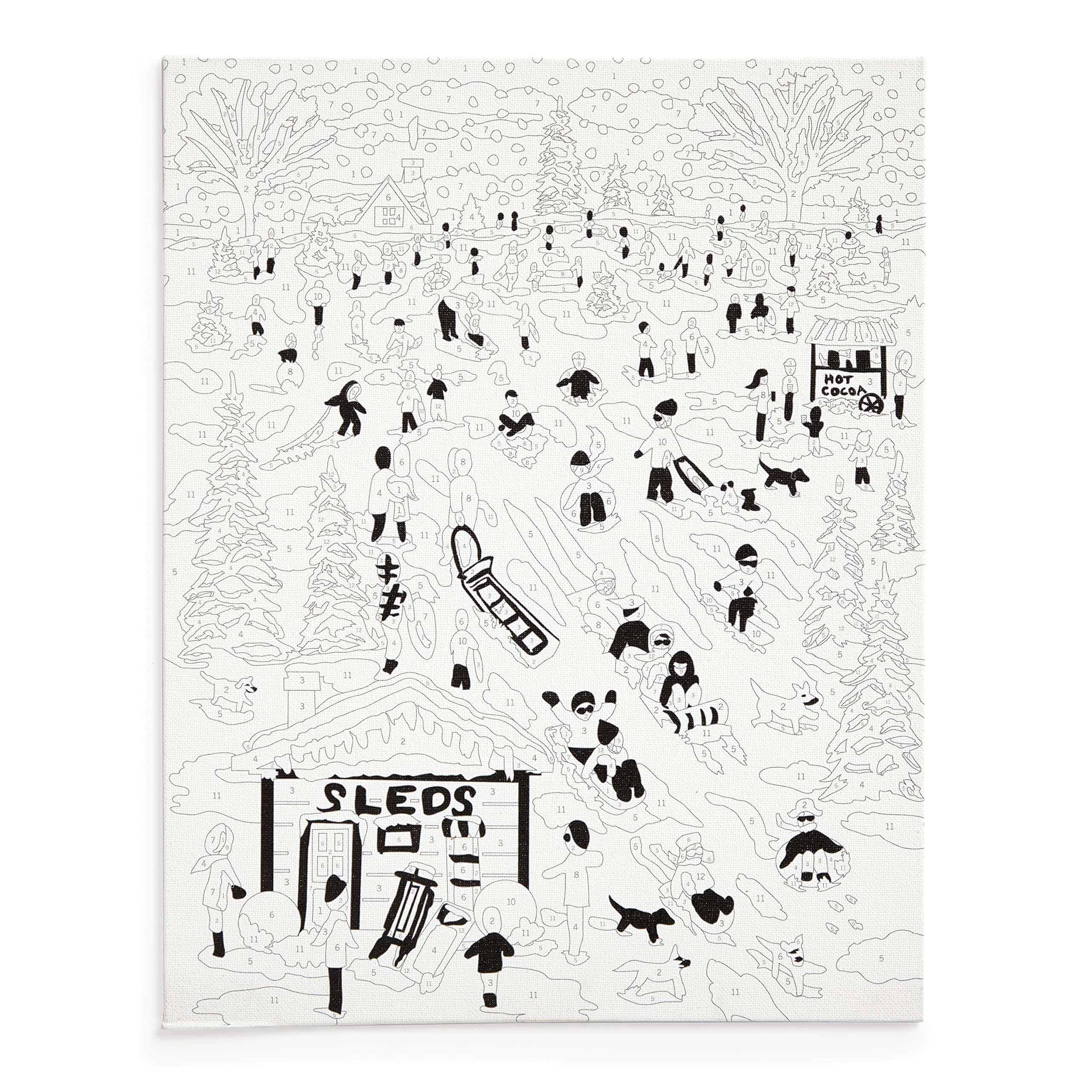 Galison Michael Storrings Snow Day – DIY Paint by Number Kit with Stunning Snow Day Sledding Art for Beginners and Experts Includes Easel Paint and Brushes,White