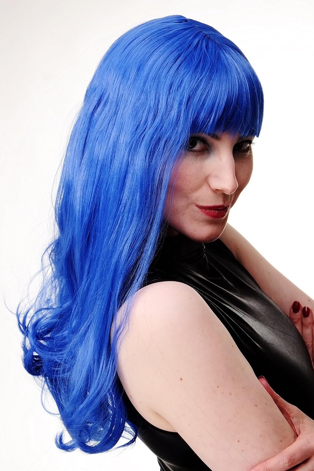 WIG ME UP - Party/Fancy Dress/Halloween Lady WIG long BLUE fringe slightly curly FRINGE Diva Cosplay Punk - Image 4