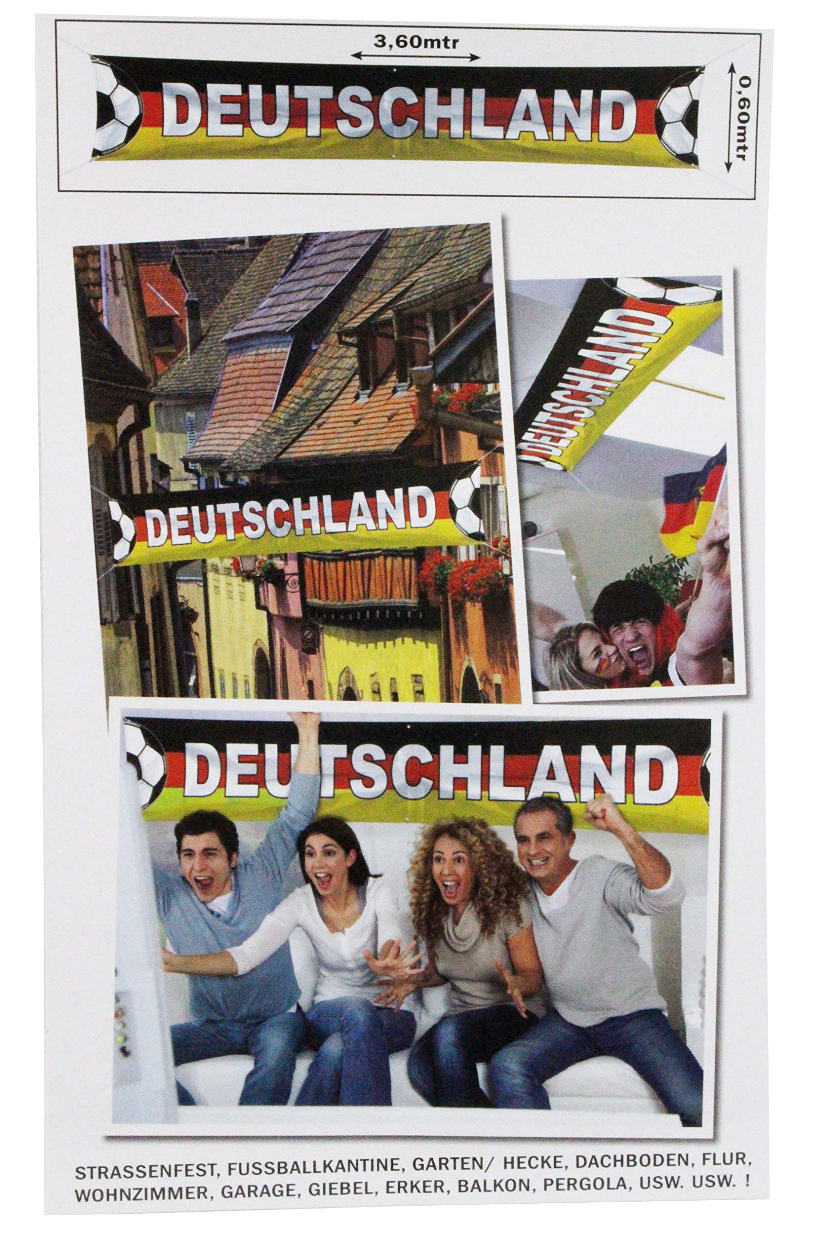 Folat 31207 – Germany Street Banner, Black, Red, Gold, with German Inscription, Height 0.6 m, Length 3.6 m, Wall Decoration, World Cup, Football, Garden Party, Public Viewing