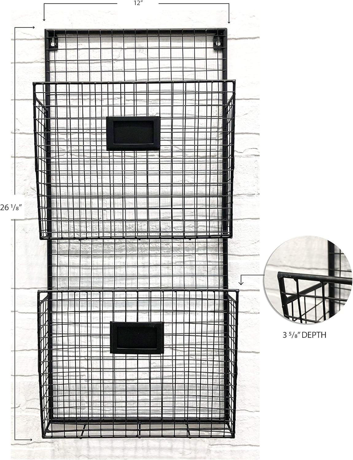 Designstyles Black Metal Wall Double File Holder: Home & Kitchen