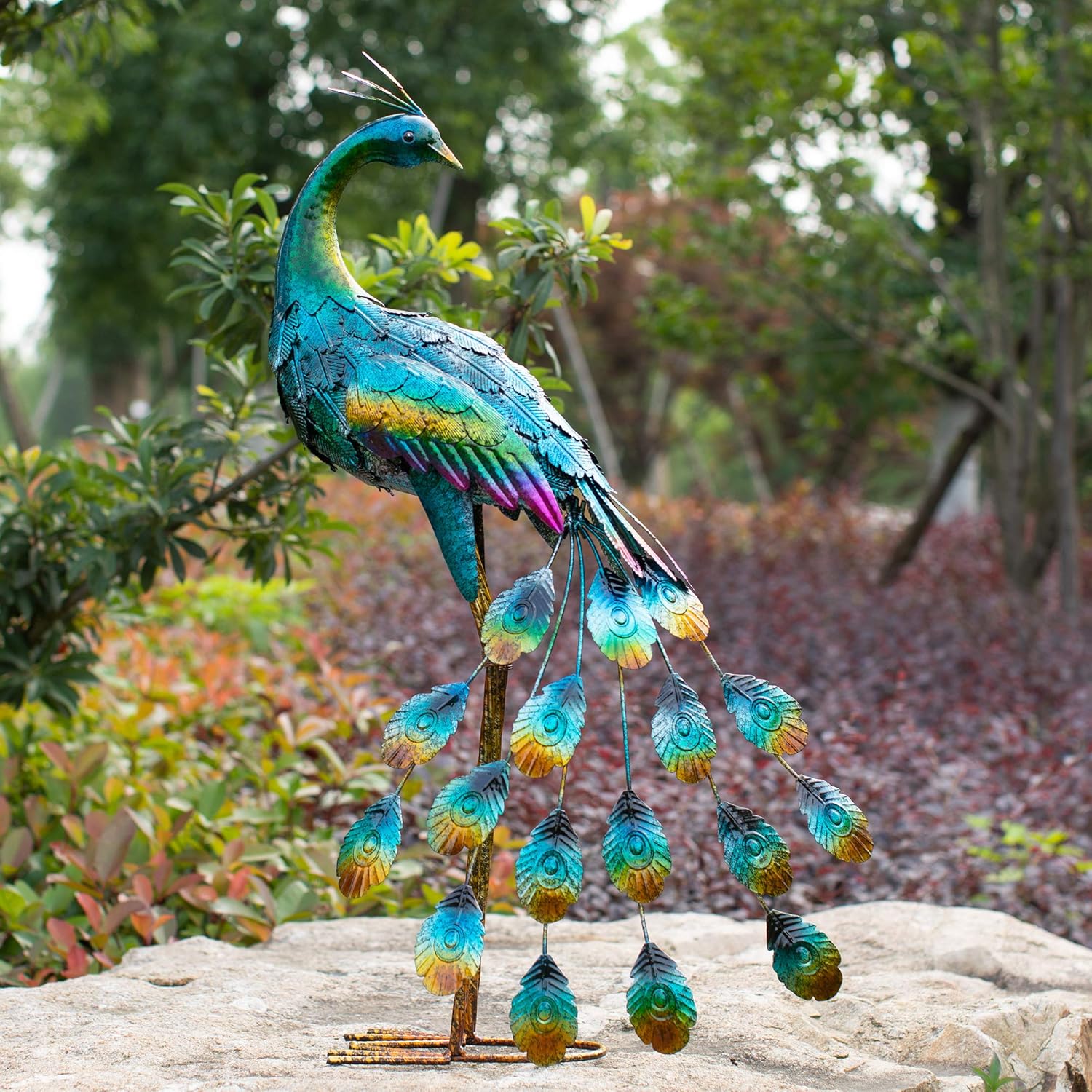 Kircust Metal Peacock Garden Statue and Sculpture, Peacocks Yard Art Lawn Ornament for Outdoor Backyard Porch Patio Decor(1-Piece) : Garden & Outdoor