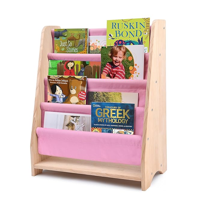 Kids Sling Bookcase, Safe&Care Children's Wooden Rack Storage Bookshelf