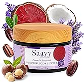 Saavy Naturals Whipped Body Butter - Made with Organic Shea Butter, Essential Body Care & Dry Skin Moisturizer for Women, Velvety Rich Cream Texture, Naturally Scented - Lavender Rosewood, 4 oz