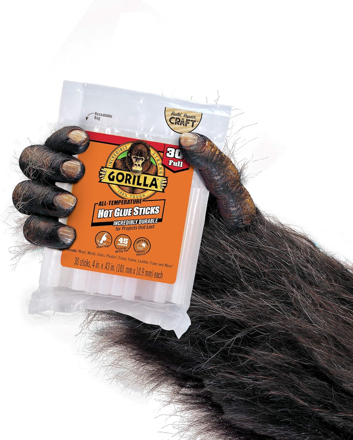Gorilla Hot Glue Sticks, Full Size, 4" Long x .43" Diameter, 30 Count, Clear, (Pack of 1): Home Improvement