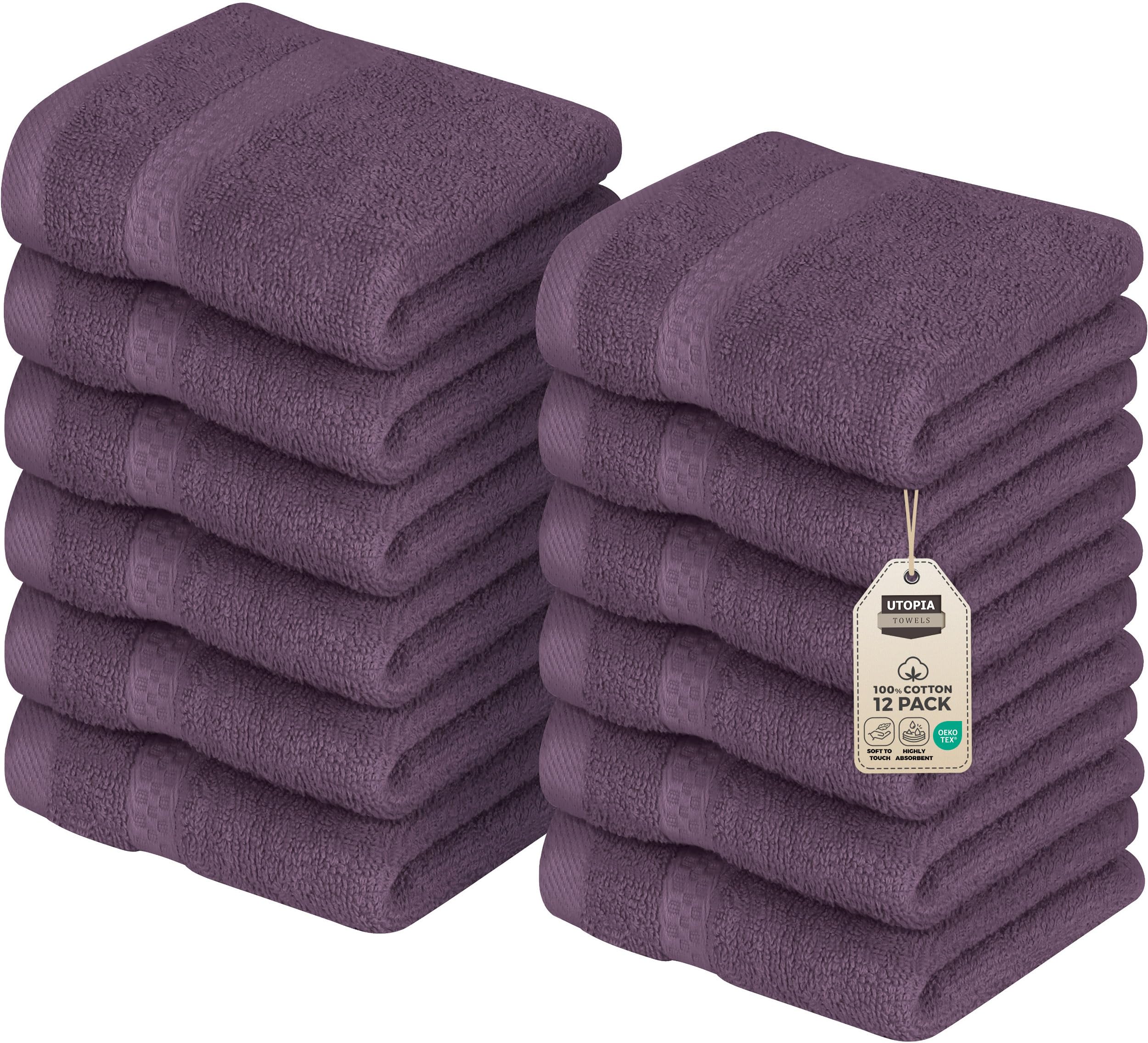 Utopia Towels Premium Washcloth Set (30 x 30 CM) 100% Cotton Face Cloths, Highly Absorbent and Soft Feel Fingertip Towels (12 Pack, Plum)
