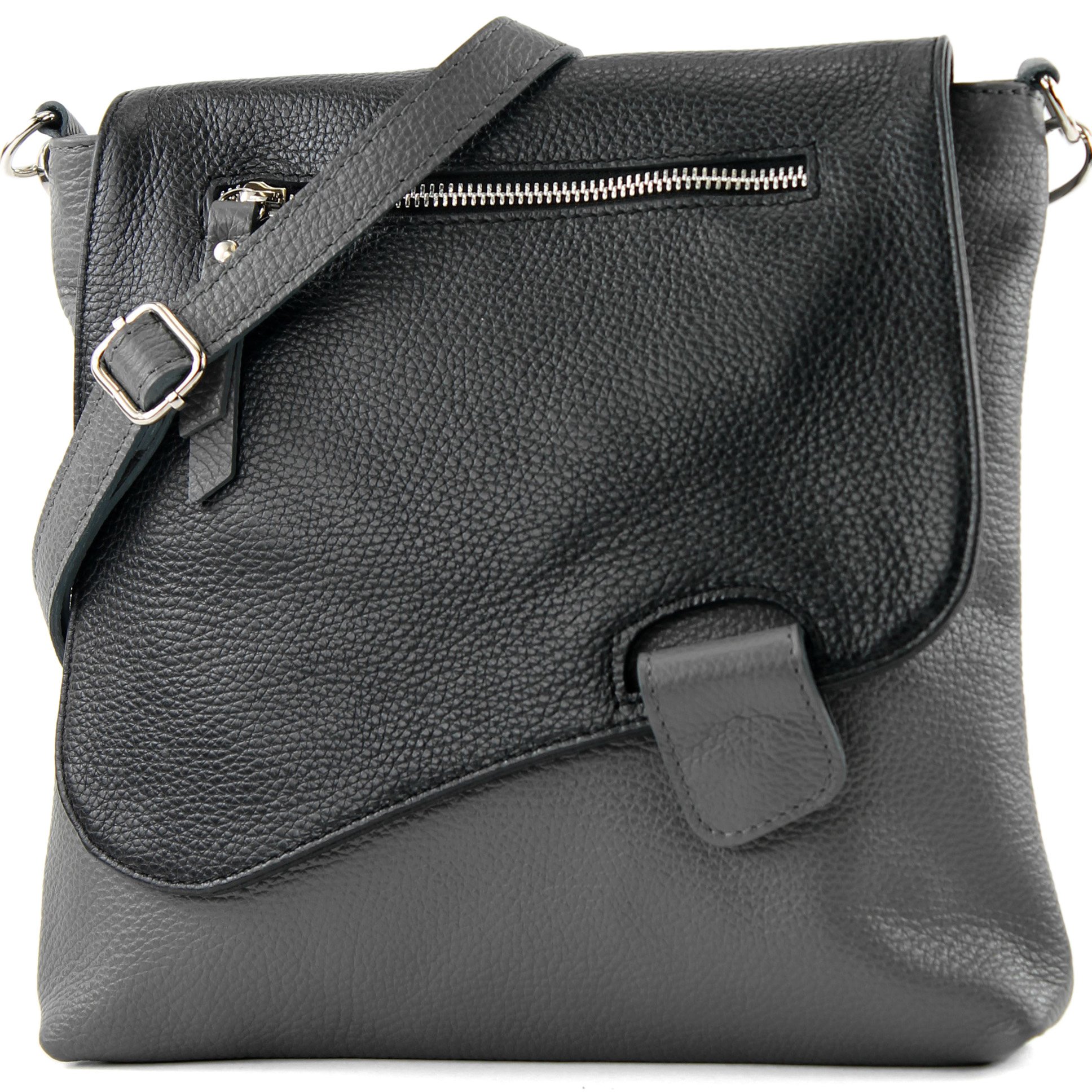 - T146 - ital messenger bag shoulder bag made of leather, color: dark grey/black2021
