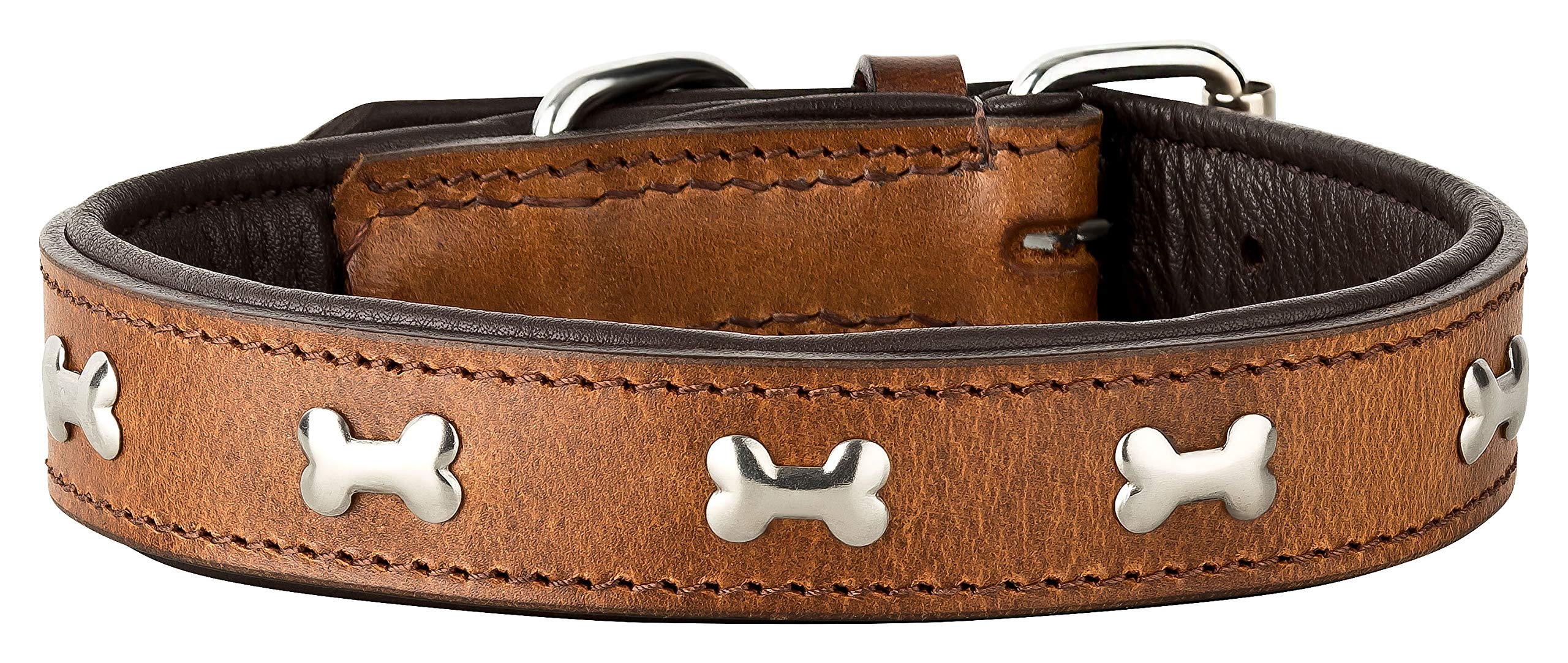 Schnüffelfreunde Lisa Leather Dog Collar with Appliqué (XXL 55-65 cm, Brown)