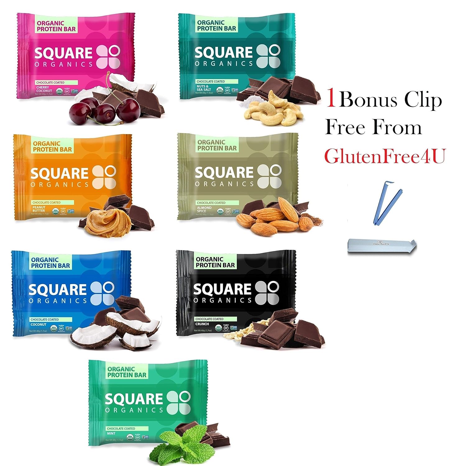 Squarebar Organic protein bar, All variety! pack of 7 + 1