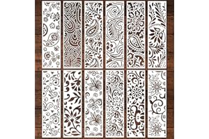 Keluna Folk Board Stencils for Painting - 12 Pcs Floral Edge Baking Template, Reusable Plastic Painting Stencils, Rangoli Ornate Border Drawing Template for Painting on Wood Canvas, Paper, Fabric