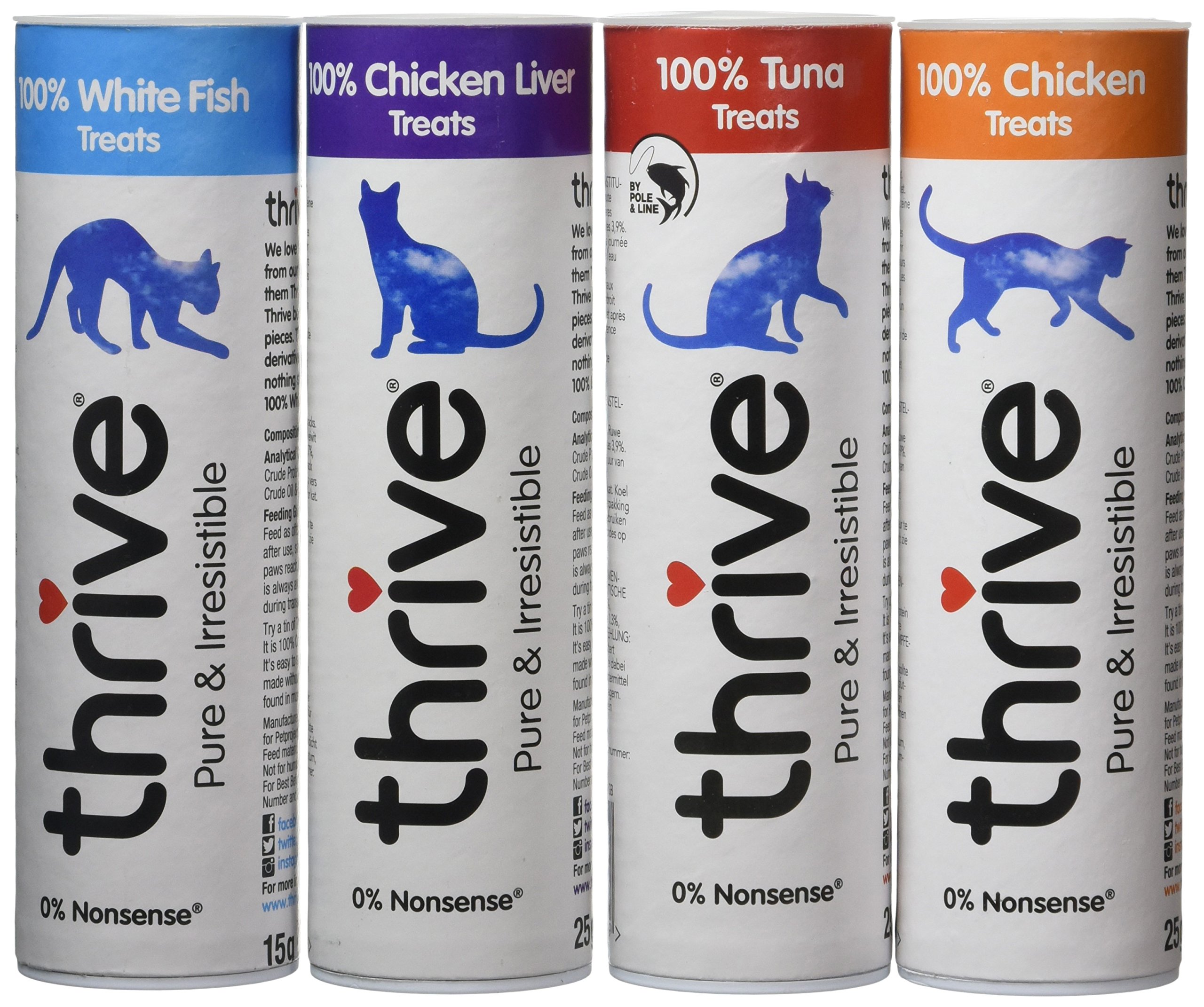 Thrive Cat Treats - Assorted Chicken, White Fish, Tuna & Chicken Liver,(Pack of 4)