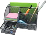 EXERZ Desk Organiser Mesh Desk Tidy Caddy Pen Holder 7 Compartments Silver Grey view 3